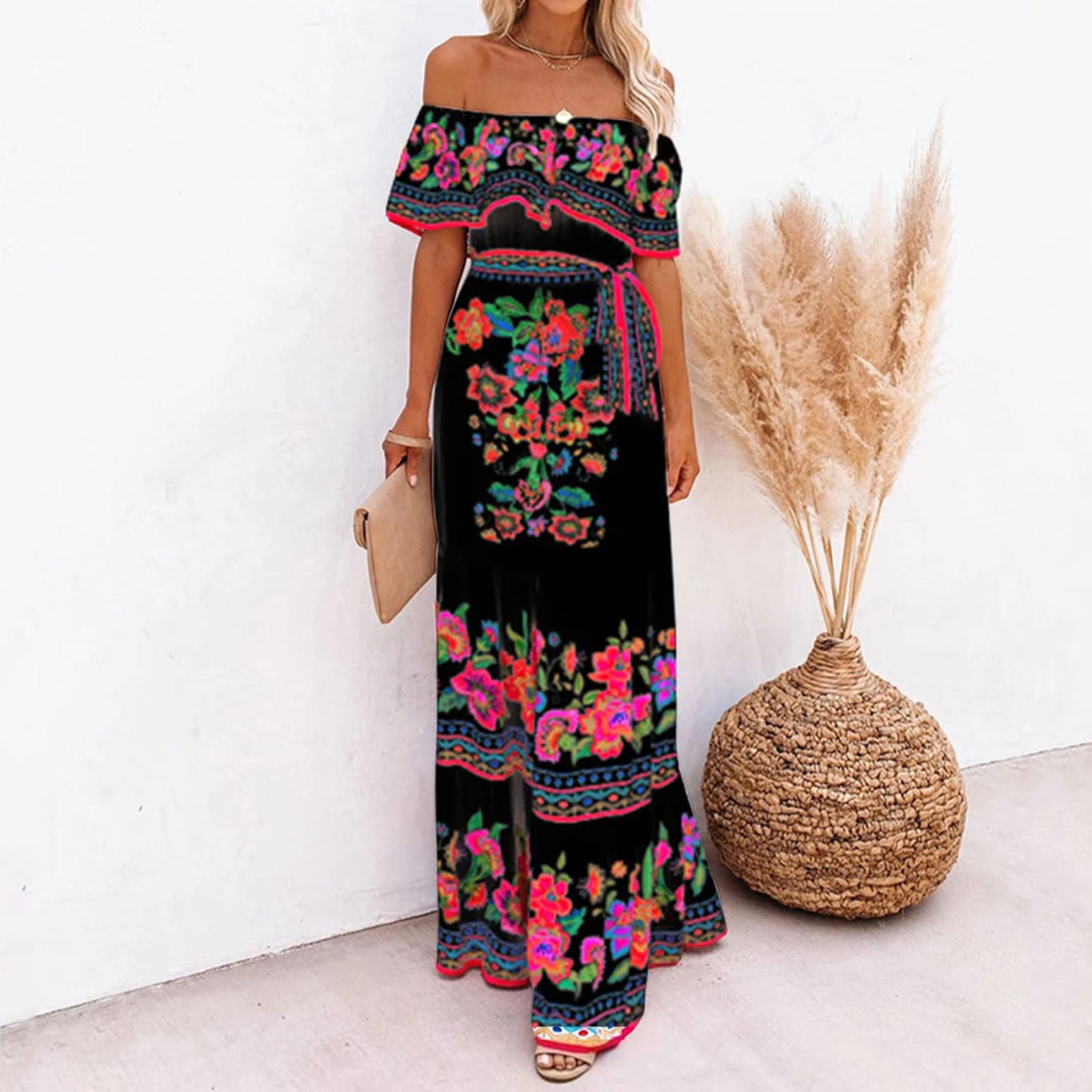 Brilliant Womens Dresses Plus Size Strapless Bandeau Elasticity for Women  Printing Tube Tops Casual Sexy off Shoulder Holiday Dress Beach Dress Summer  Black S-3XL - Walmart.com