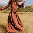 thumbnail image 1 of Brilliant Womens Dresses Scoop Women Fashion Casual Chiffon Hedging V-Neck Large Pendant Long Sleeve Floral Dress Black Dress Friday Deals Clearance, 1 of 6