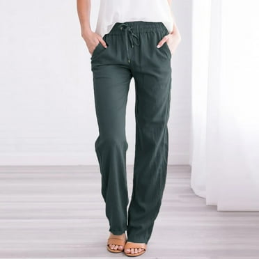 Brilliant Womens Pants Clearance under $10 Women Casual Cotton and Linen Drawstring Elastic Waist Long Straight Pants Gray S-3XL