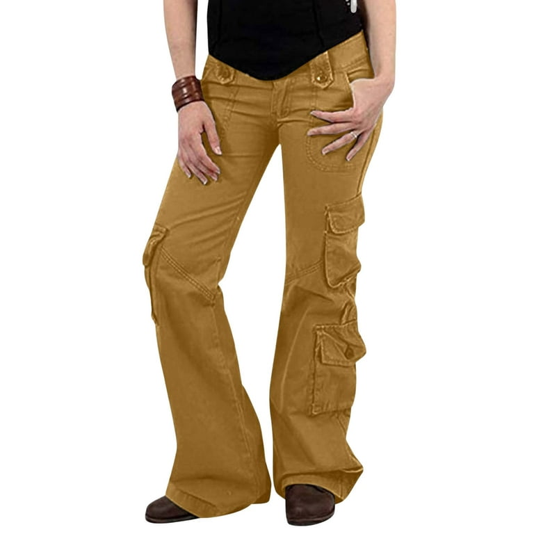 Brilliant Womens Pants with Pockets Boot Cut Cargo Pants for Women Ladies  Pants Hippie Punk Trousers Streetwear Jogger Pocket Loose Overalls Long