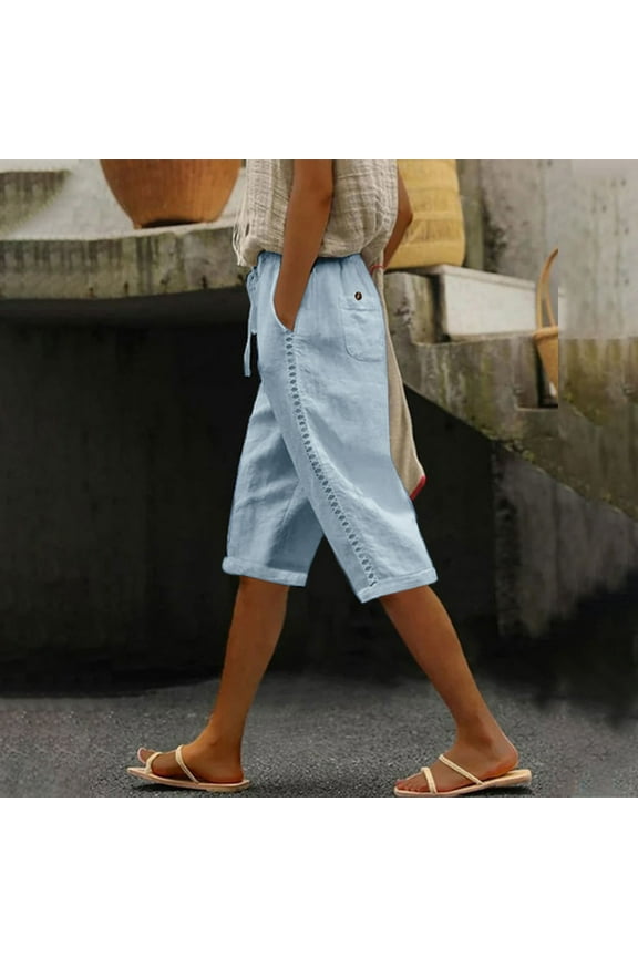 Brilliant Womens Shorts Clearance Summer Women's Clothing Elastic Waist Pocket Half Shorts Pants Casual Stretchy Pants with Pocket Blue XXL