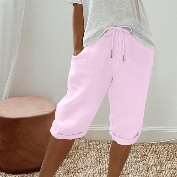 Brilliant Womens Shorts with Pockets Women's Solid Color Shorts Casual Women's Shorts Capris Pink XXXL