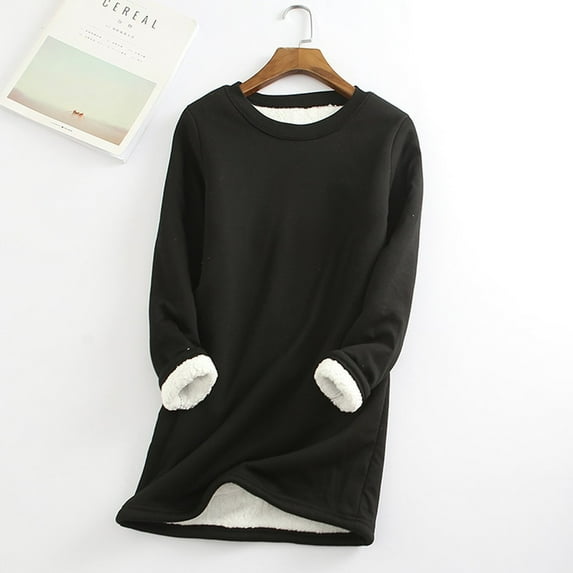 Brilliant Womens Tops 3/4 Sleeve Fall Clothes Women Women Thick Fleece Sweatshirt Winter Velvet Warm underwear Top Black S