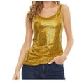 thumbnail image 1 of Brilliant Womens Tops under $5 Tops for Women Elegant Sparkly Tee Blouses Cocktail Party Club Tops Women's Summer New Casual Solid Color Shiny Suit undershirt Gold XXL, 1 of 4