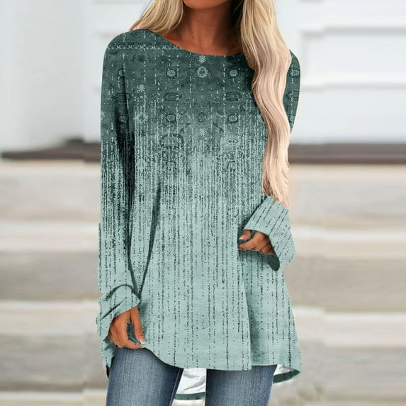 Brilliant Womens Tops Long Sleeve Fashion Loose Long Sleeve Round-Neck Blouse Printing T-Shirt Tops clearance clothes under $5.00