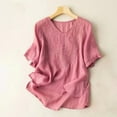 thumbnail image 1 of Brilliant Womens Tops Plus Size under $5 Spring Summer 2025 Womens Spring Summer Solid Color Casual Loose Fashion T-Shirt Short Sleeve V-Neck Tops Cotton Linen Blouse/Pink/M-4XL, 1 of 6