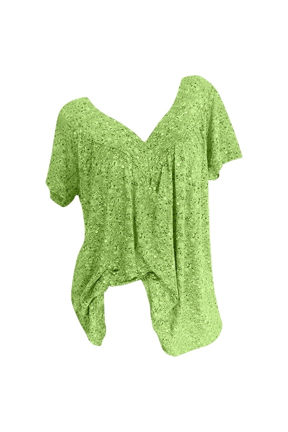 Brilliant Womens Tops Plus Size Summer Women Plus Size Short Sleeve V-Neck Print Blouse Pullover Tops Short Sleeve Blouses/S-5XL clothes under $10.00