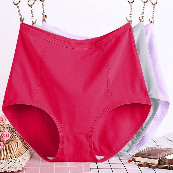 Brilliant Womens Underwear Briefs Cotton High Waist 3PC Women's Plus Size XL-6XL Solid Color High Waist Leak Proof Short Underwear Shorts Red XXXXXL