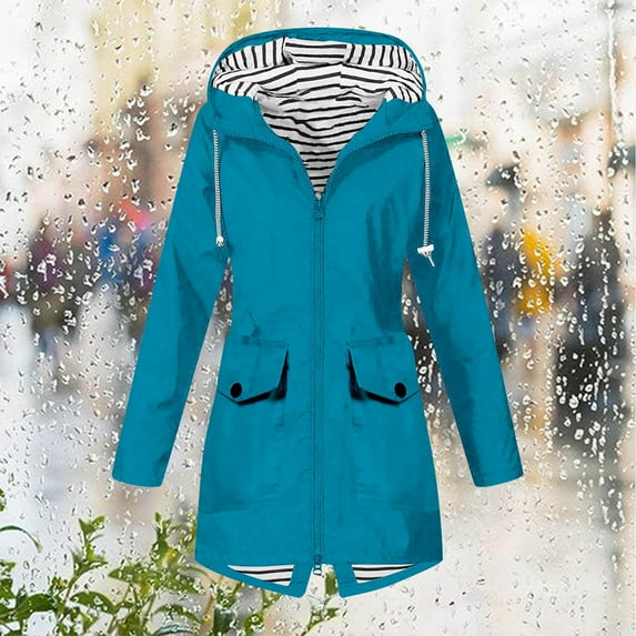 Brilliant Zipper Hoodies for WoSolid Color Rain Jacket Outdoor Hooded Windproof Loose with Pocket Coat Clearance Clothes under $5.00