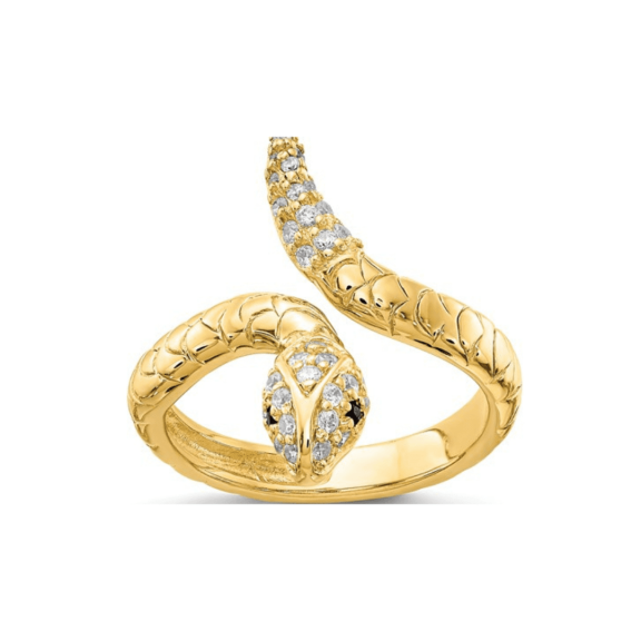 Fine Color Jewels 925 Sterling Silver Gold Plated Cubic Zirconia Snake Ring Textured Design for Women