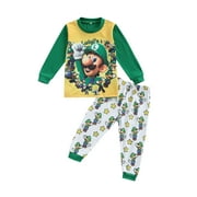 BrilliantMe 2Pcs Toddler Baby Boys Casual Pajamas Kids Cartoon Mario Print Long Sleeve Tops Pants Pj's Set Green 5 Years