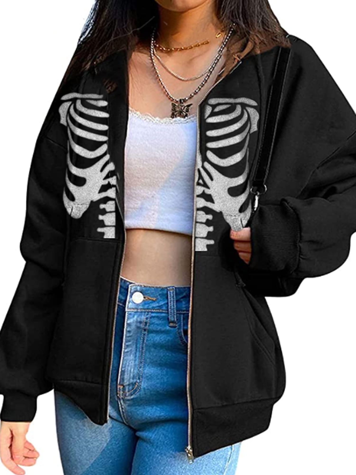 NaranjaBurbuja Y2k Skeleton Full Zip Up Hoodies Over Face Women Men  Rhinestone Skull Graphic Print Sweatshirt Gothic Oversized Jackets  Streetwear, 2 Hats Red at  Women's Clothing store