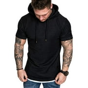 BrilliantMe Men's Short Sleeve Hooded Hoodies Fit Slim T-Shirt Tops Male Summer L