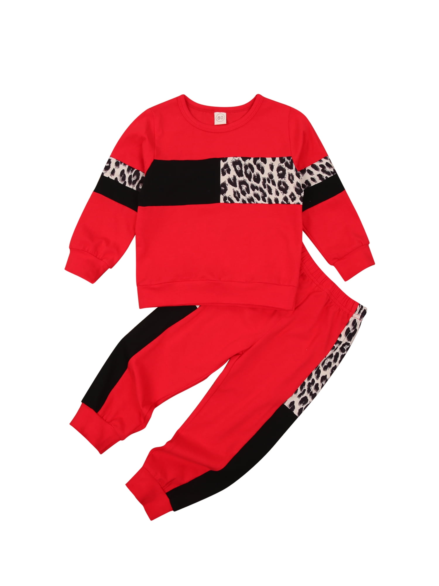 BrilliantMe Toddler Baby Girl Sweatshirt Set Leopard Sweatpants 2PCS Outfits Red 5-6 Years