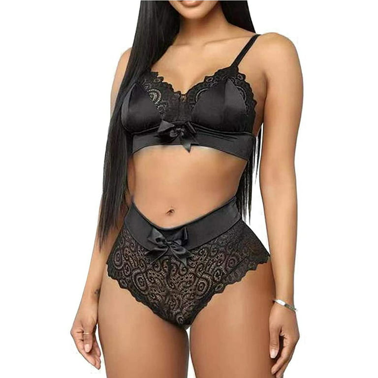 Womens Lingerie Set 2 Piece Sexy Lace Underwire Bra And Underwear Set See  Through Matching Halter Bra And Panties