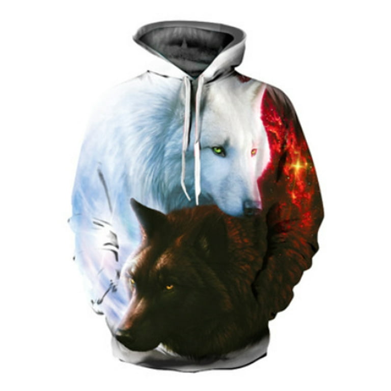 BrilliantMe Women Men Animal Graphic 3D Wolf Print Hoodie Sweater