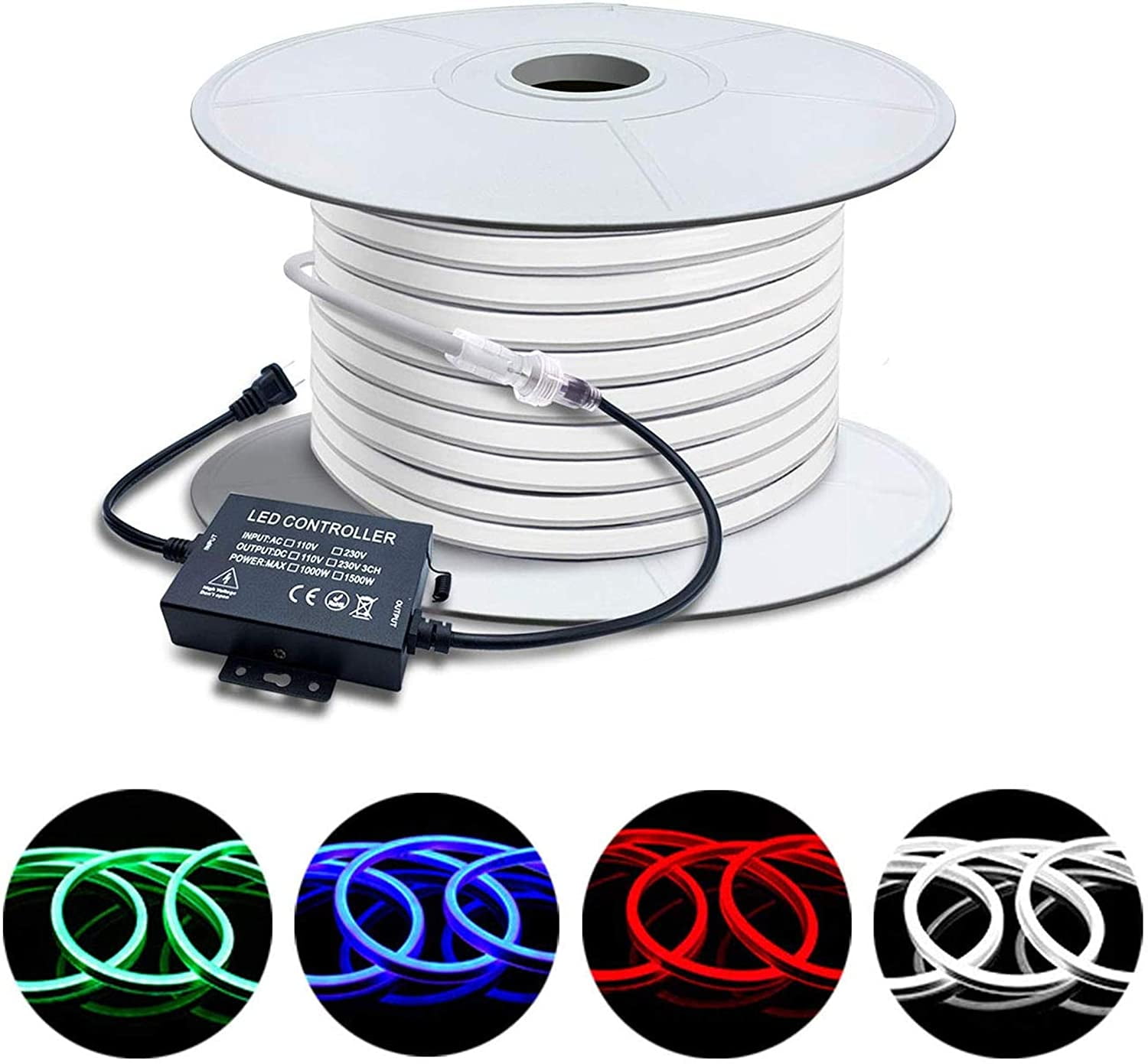 Brillihood 50ft/15m LED RGB Neon Rope Light, 120V (150ft Max) Linkable Light Strip, IP67 Waterproof, Multicolor Neon Strip Lighting with RF Remote Controller for Indoor Outdoor Ambient Decoration