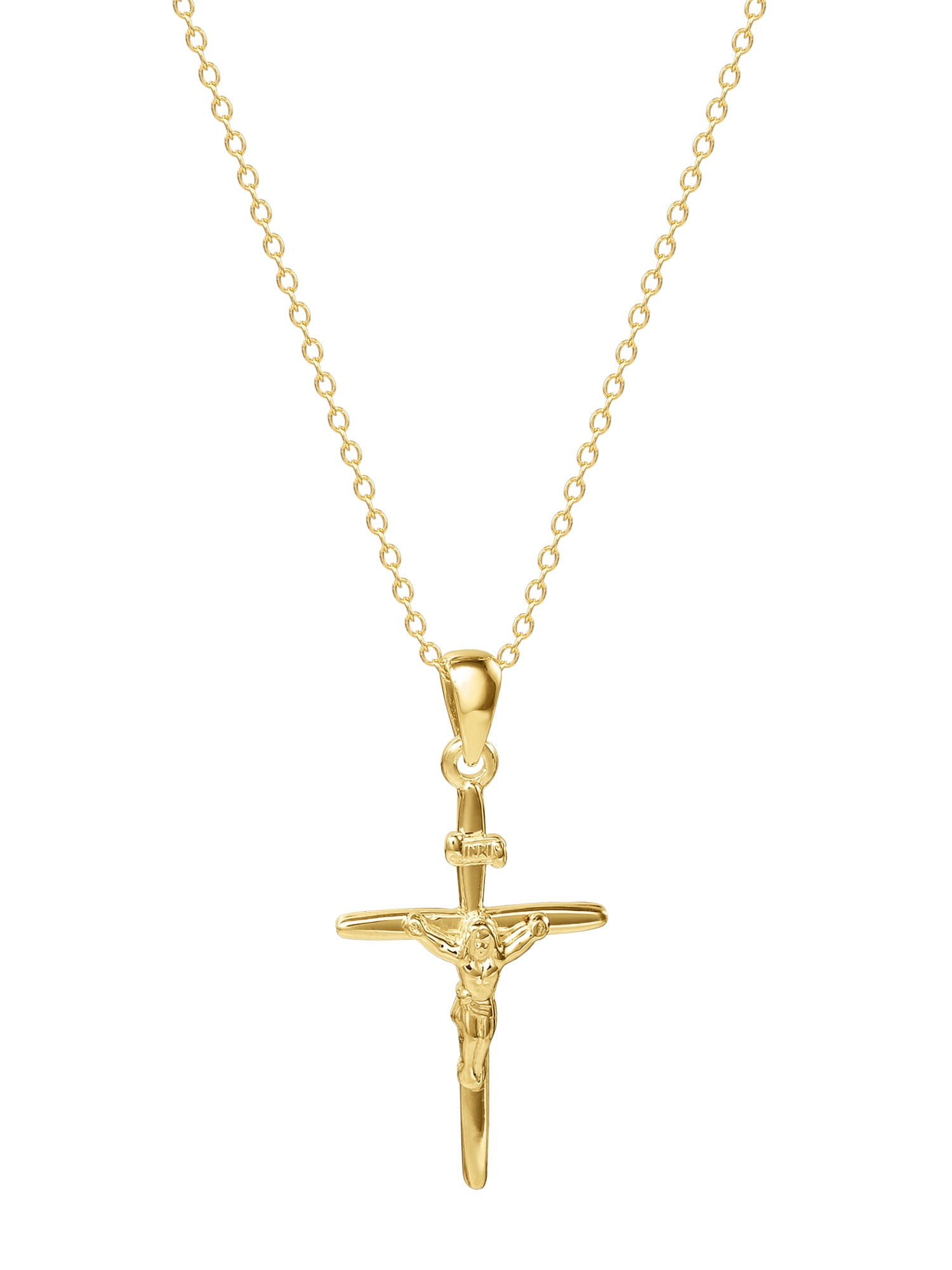 Brilliance Fine Women's Sterling Silver 14KT Gold Plated Crucifix Pendant Necklace, 18 Inch Chain