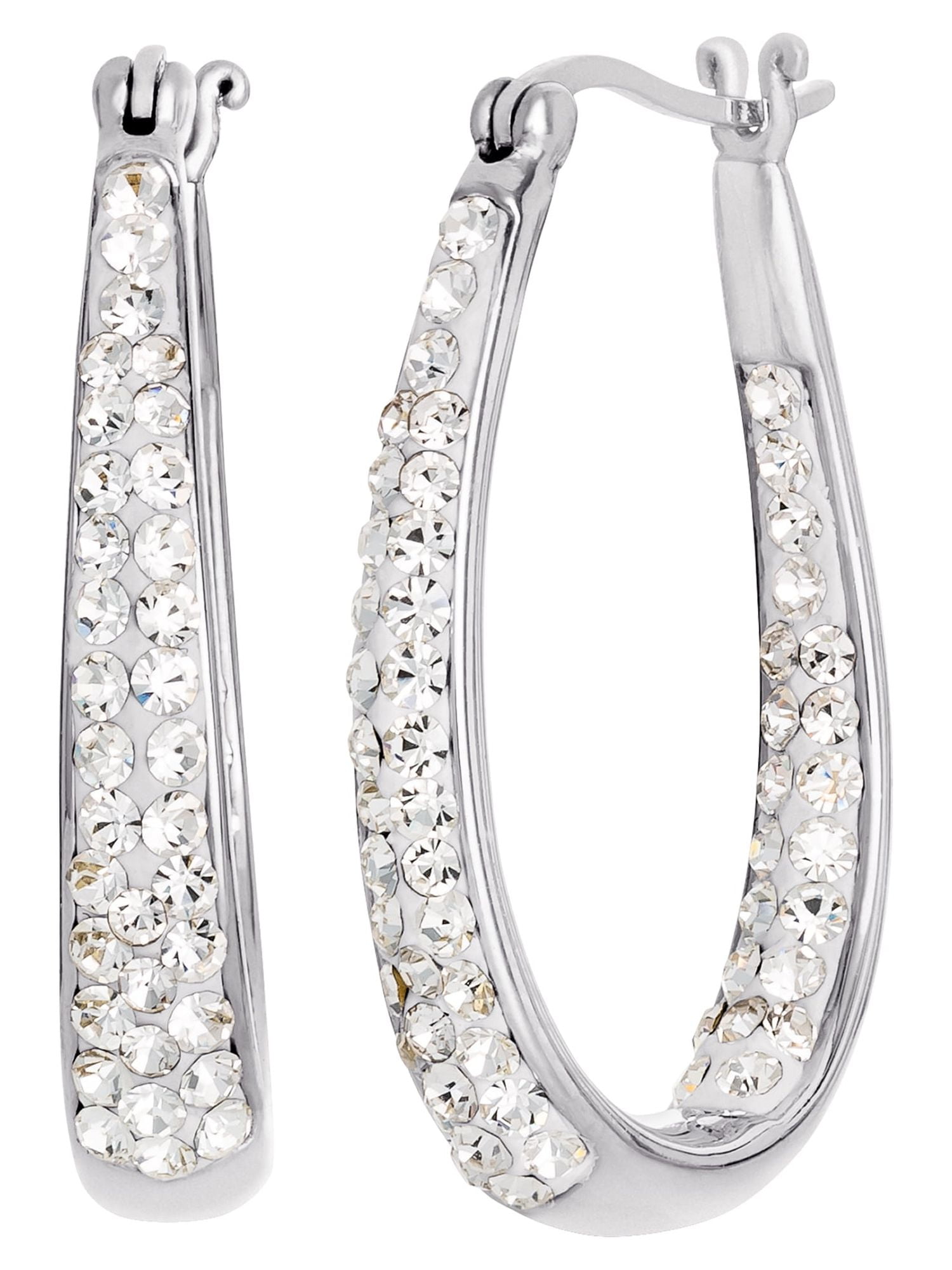 イヤリング SILVER CRYSTAL LOGO HOOP EARRINGS Brillinace Fine Women's Sterling Silver Clear Crystal Hoop