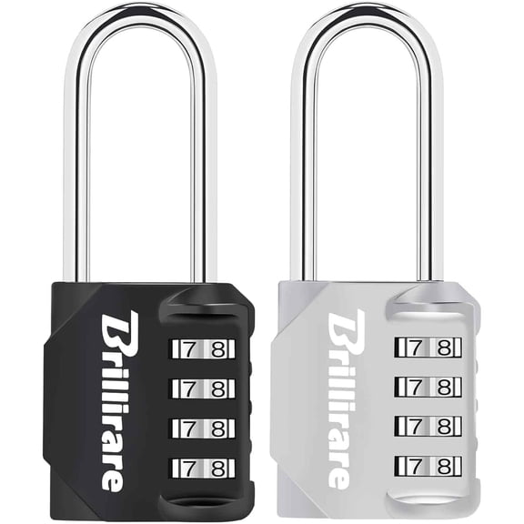 Brillirare 2 Pack Combination Lock, 4-Digit Padlock 2.3 Inch Long Shackle, Waterproof Zinc Alloy Outdoor Travel Luggage Locks for Backpack, Gym Locker, Hasp, Fence, Gate, Case, Toolbox-Black Silver