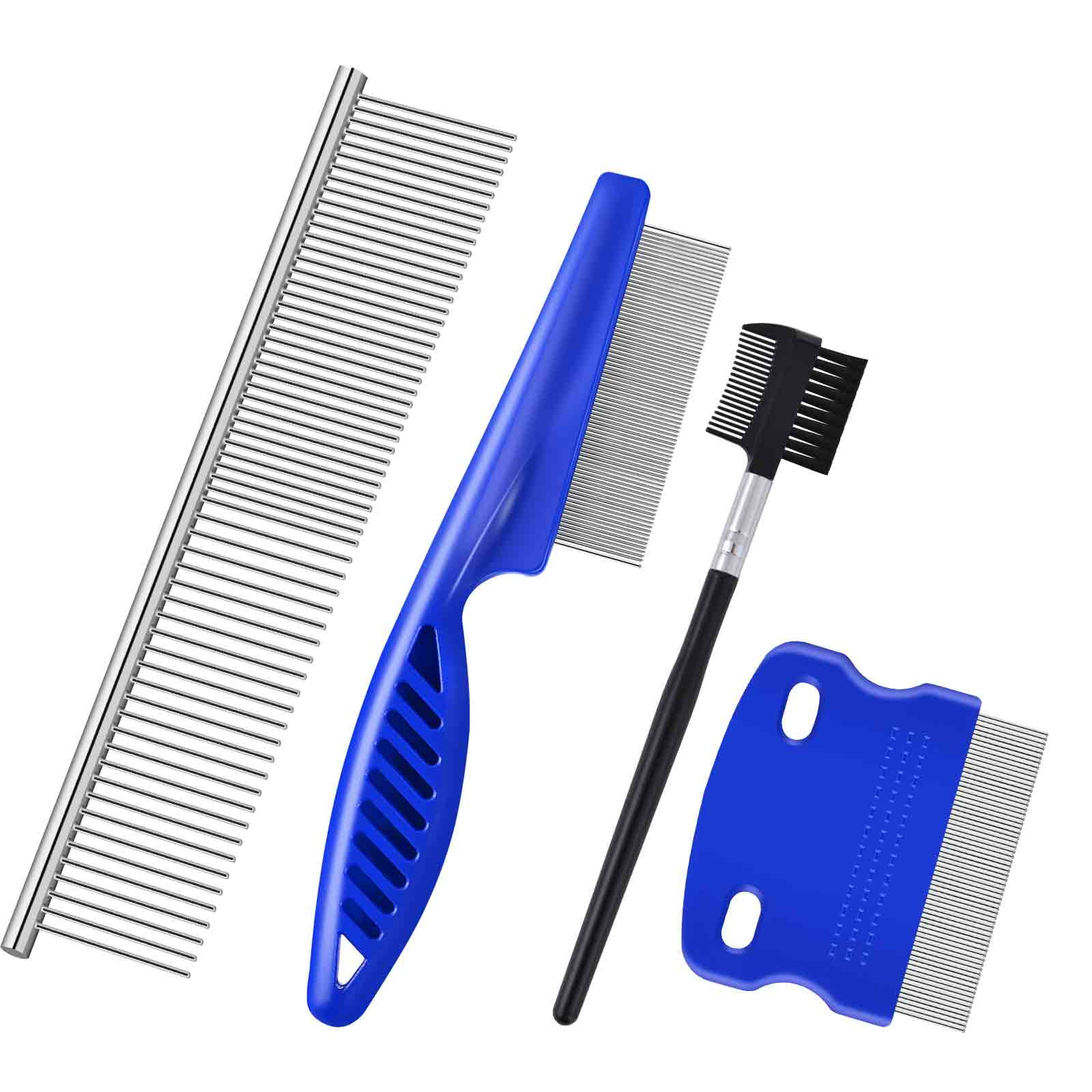Brillirare 4 Pack Dog Combs, Stainless Steel Cat Grooming Kit, Pet Tear Stain Flea Lice Remover