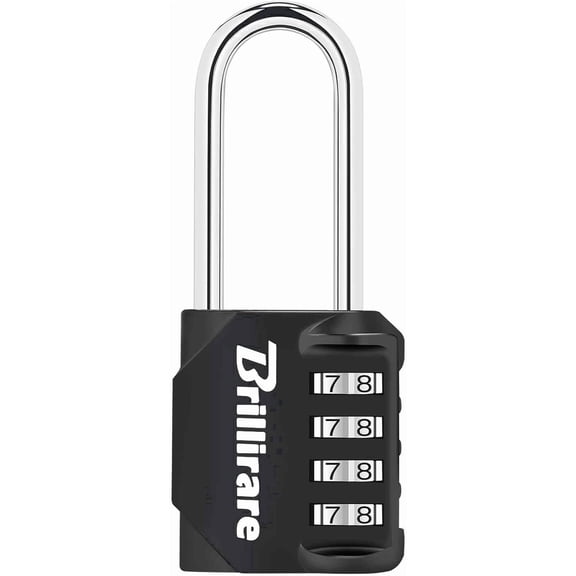 Brillirare Combination Lock, 4-Digit Padlock 2.3 Inch Long Shackle, Waterproof Zinc Alloy Outdoor Travel Luggage Locks Keyless for Backpack, Gym Locker, Hasp, Fence, Gate, Case, Toolbox-Black