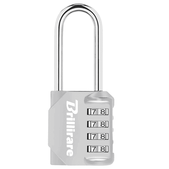Brillirare Combination Lock, 4-Digit Padlock 2.3 Inch Long Shackle, Waterproof Zinc Alloy Outdoor Travel Luggage Locks Keyless for Backpack, Gym Locker, Hasp, Fence, Gate, Case, Toolbox-Silver