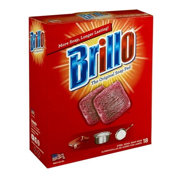 Brillo Steel Wool Soap Pads, 2.5 x 3, Gray/Pink, 18 Pads/Box