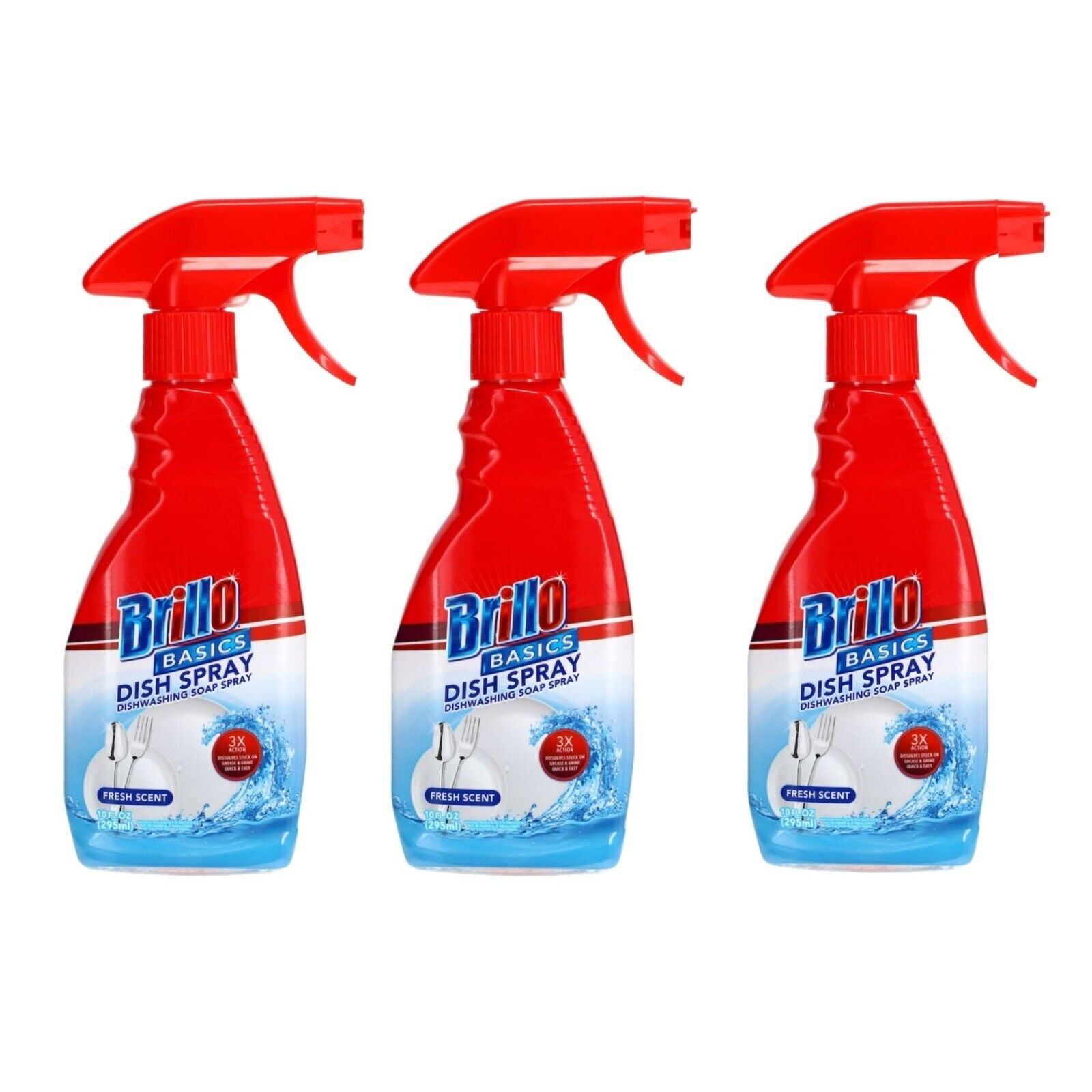 Brillo Basics Dish Spray, Dishwashing Soap Spray, Fresh Scent, 10 FL OZ (3 Pack)