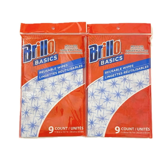 Brillo Basics Multi-Use Reusable Wipes for Everyday Cleaning Washable 9-Count Pack Lot of 2