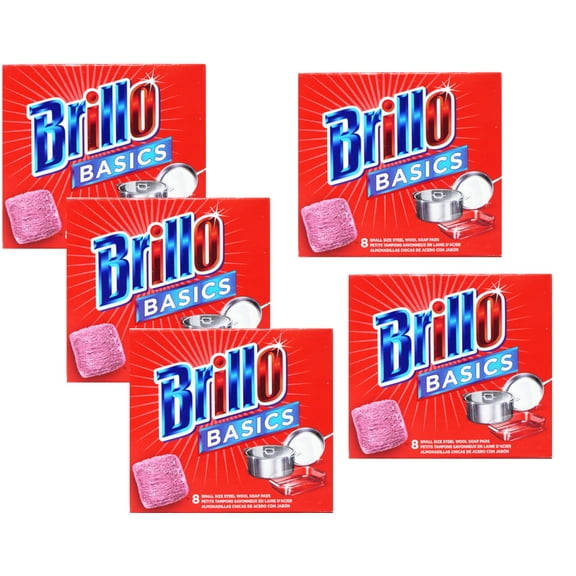 Brillo Basics Steel Wool Scrub Pads, 8-ct. Box - 5 Pack