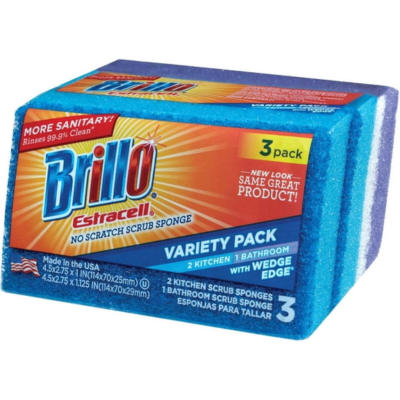 Brillo Estracell Wedge Edge No Scratch Scrub Sponge, 3 Count