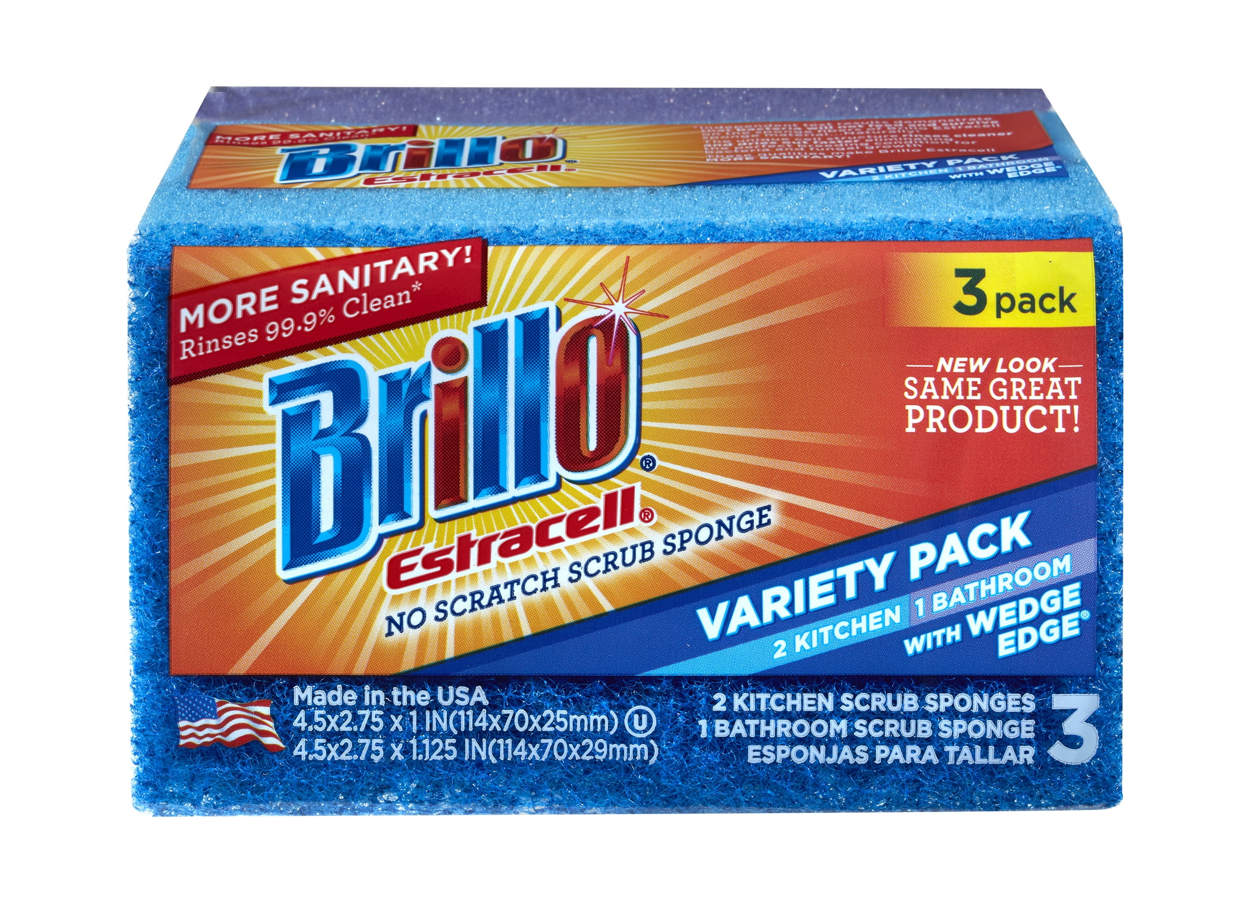 Brillo Estracell Wedge Edge No Scratch Scrub Sponge, 3 Count