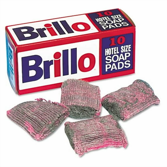 Brillo® Hotel-Size Steel Wool Soap Pads, 4" x 4", Charcoal/Pink, 10 Pads Per Box, Pack Of 120 Boxes