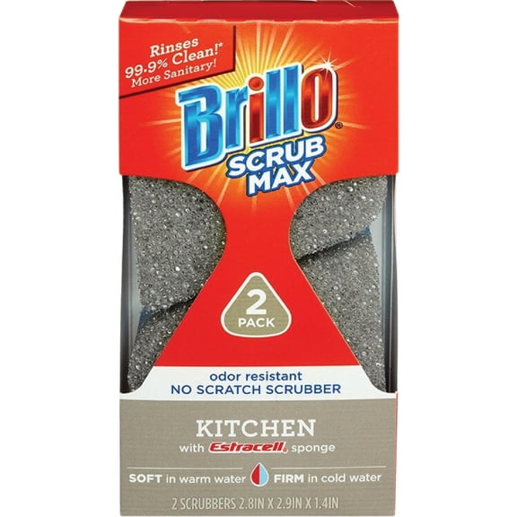 Brillo Scrub Max Heat Activated Sponges, Strong & Long Lasting, Innovative Technology, 2 Count (2 Count (Pack of 3), Kitchen)