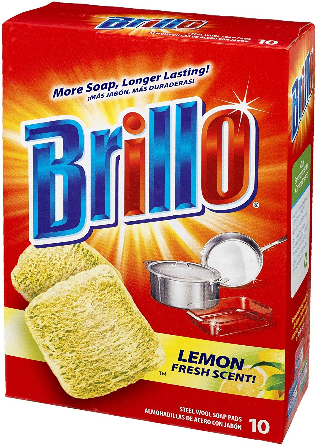 Brillo Soap Pads, Steel Wool, Lemon - 10 soap pads