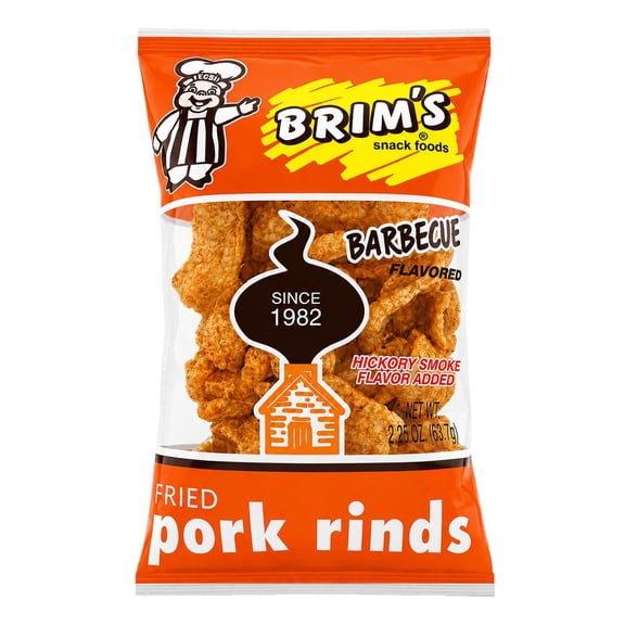 Brims Barbecue Flavored Fried Pork Rinds, Crispy BBQ Pork Rind Snack, Hickory Smoked 2.25 oz Bag