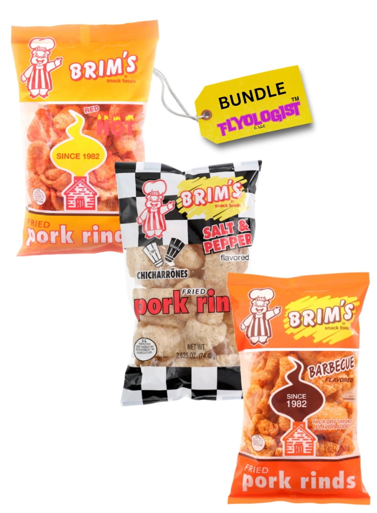 Brim's Pork Rinds Variety 3 Pack Bundle 3 Flavors Barbecue, Red Hot