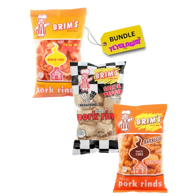 Brim's Pork Rinds Variety 3 Pack Bundle 3 Flavors Barbecue, Red Hot