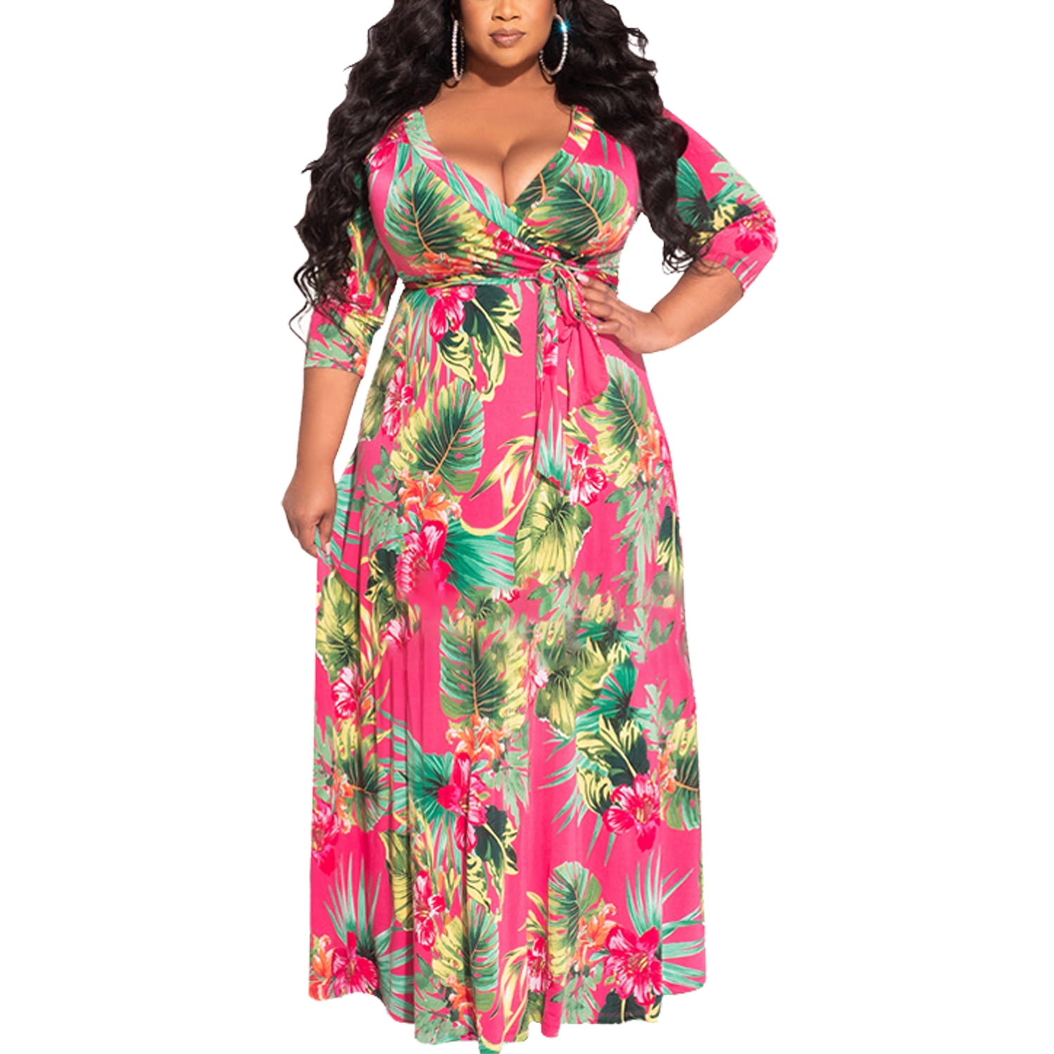 Brimisal Women Night Dress Plus Size Wrap V Neck 3/4 Sleeves