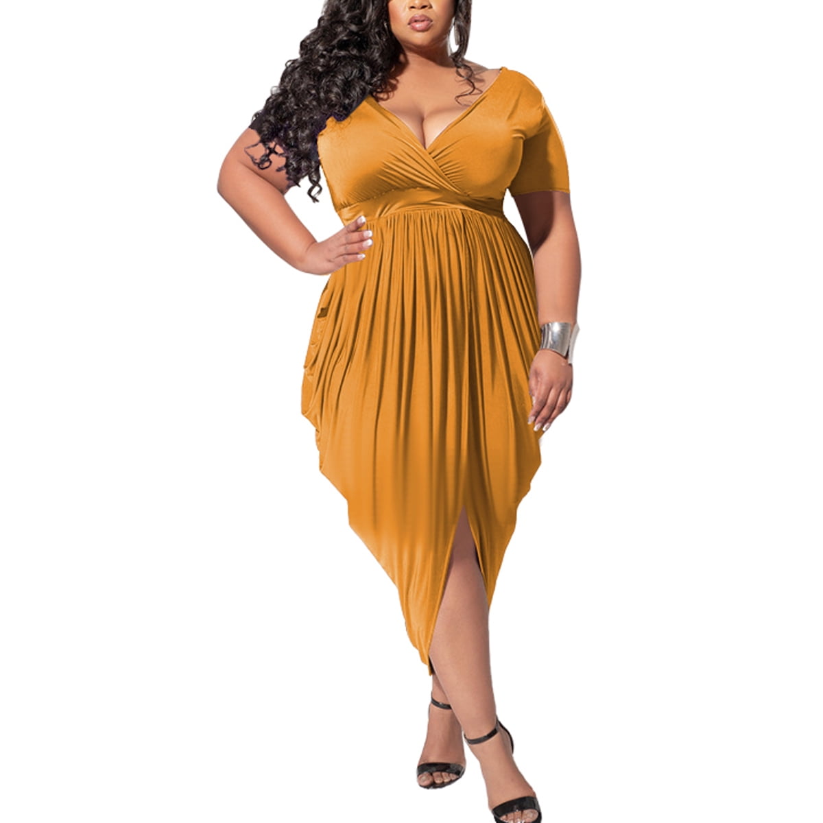 night party dress plus size Zapaka Women Sparkly Purple Plus Size Sequined Cocktail Dress Chiffon Round Neck Party Dress ZAPAKA