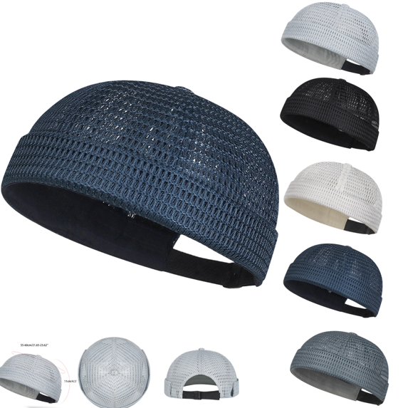 Brimless Cap Men's Breathable Brimless Hat Summer Style Mesh Tang, Breathable, Large-Mesh Brimless Skullcap, Adjustable Navy