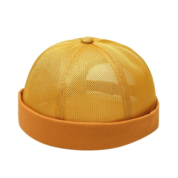 Brimless Caps for Men, Audhol Men Solid Brimless Hats Outdoor Hip Hop Cap Fashion Retro Hat Adjustable Brimless Skullcap Brimless Hat Yellow One Size
