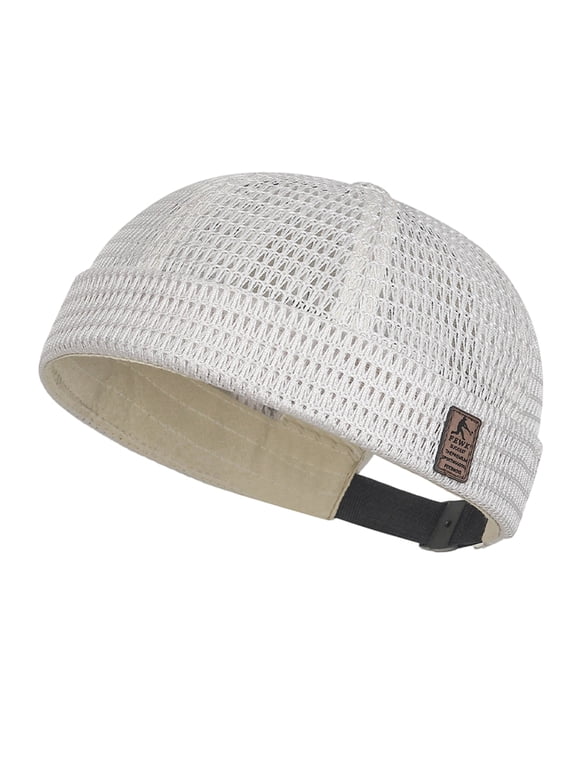Brimless Docker Cap Mesh Breathable Adjustable Skullcap for Men and Women Streetwear Sailor Hat Beige