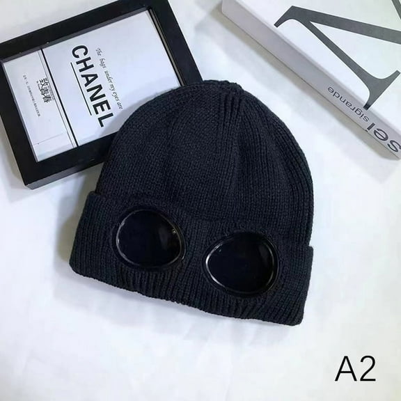 Brimless Hat With Goggles For Men And Women Winter Hat Neutral Solid Color Knitted Hat Ear Protection Beanie Caps