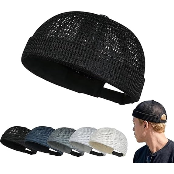 Brimless Hats for Men Breathable Brimless Docker Hat Lightweight Mesh Skull Cap Beanie Hats (Black)