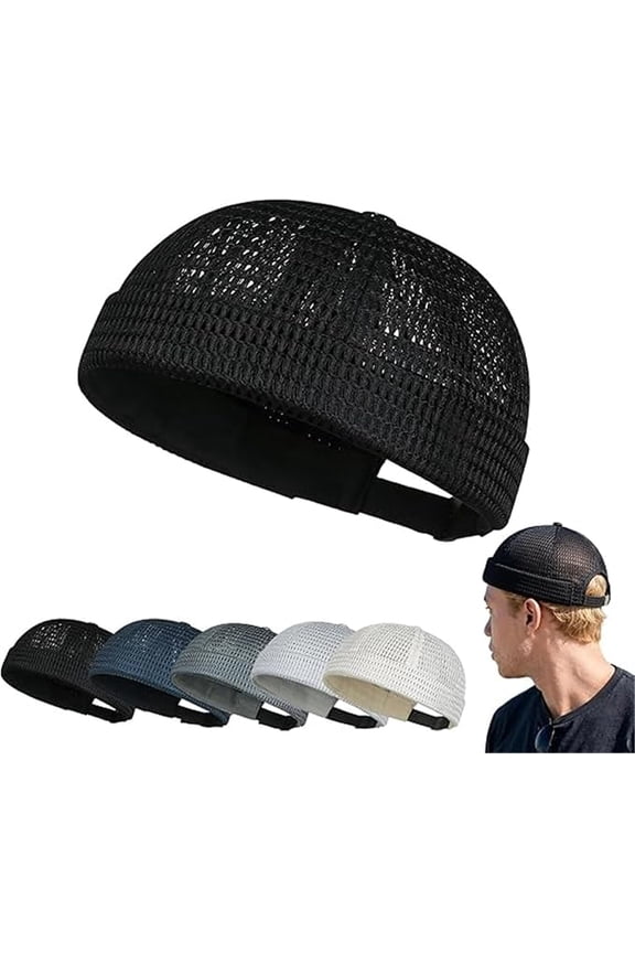 Brimless Hats for Men Breathable Brimless Docker Hat Lightweight Mesh Skull Cap Beanie Hats (Black)