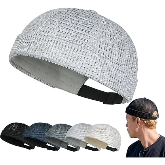Brimless Hats for Men Breathable Brimless Docker Hat Lightweight Mesh Skull Cap Beanie Hats (Light Gray)