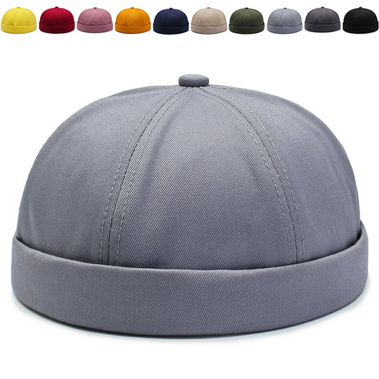 Brimless Hats for Men Docker Beanie Cap Retro Strapback Docker Cap Casual Sailor Cap Adjustable Landlord Hat Skullcap 56 58CM Gray