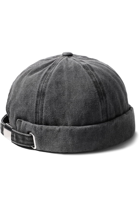 Brimless Hats for Men Womens Skullcap Mens Vintage Docker Beanie Cap Washed Cotton Rolled Cuff Harbour Hat,Black